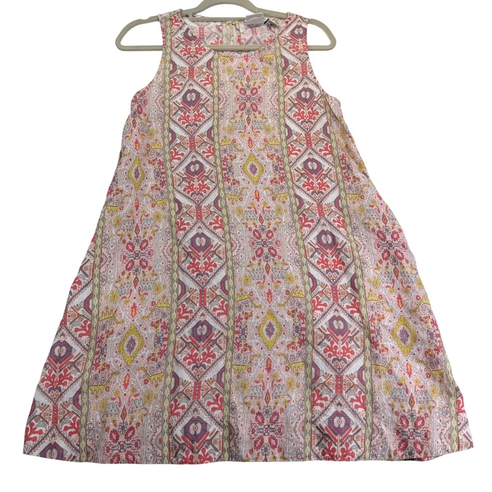 Rachel Zoe Pink 100% Linen Medallion Paisley Sleeveless Shift Dress S Boho